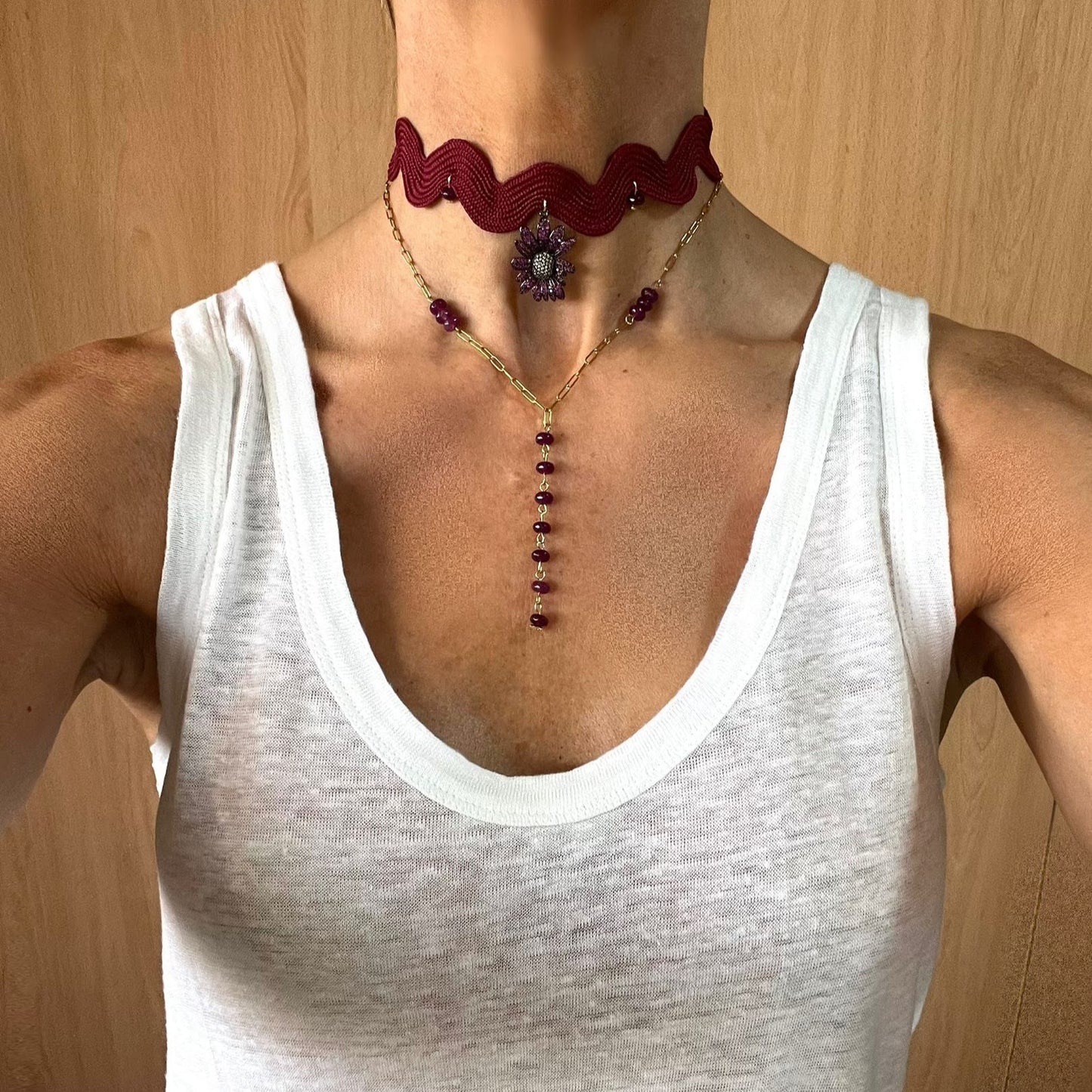 Collar cadena granate