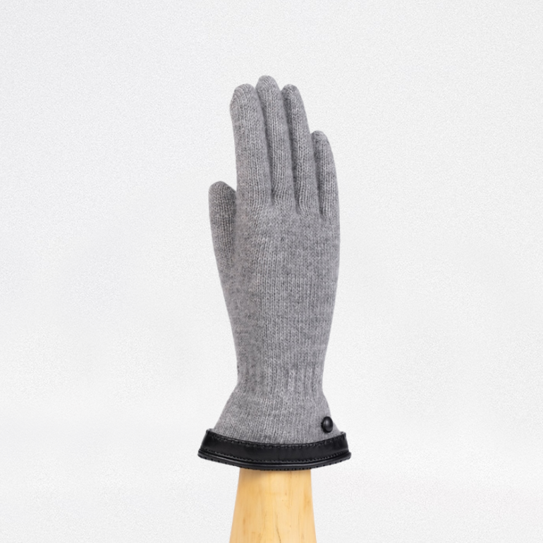 Guante lana y cashmere con vivo de piel y botón