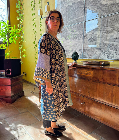 Kimono seda Flores Enrejadas