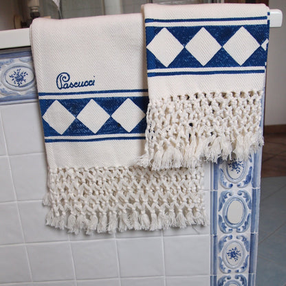 Juego de dos toallas con flecos Rombos Azul