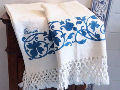 Set of two fringed towels 701 blue