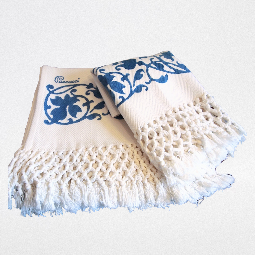 Set of two fringed towels 701 blue